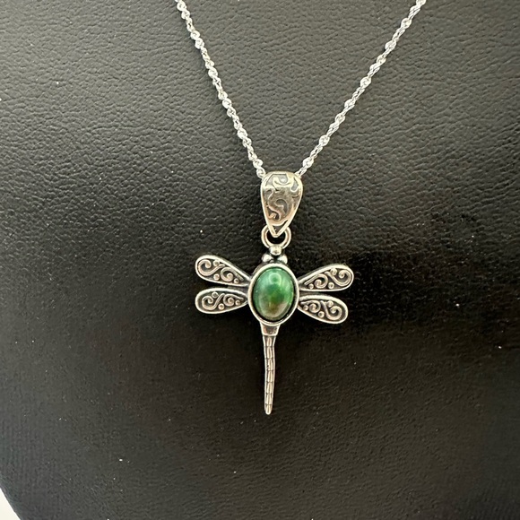 B.Rising Jewelry - Elegant Black Fire Opal with Silver 925 Dragonfly Pendant on 925 Chain